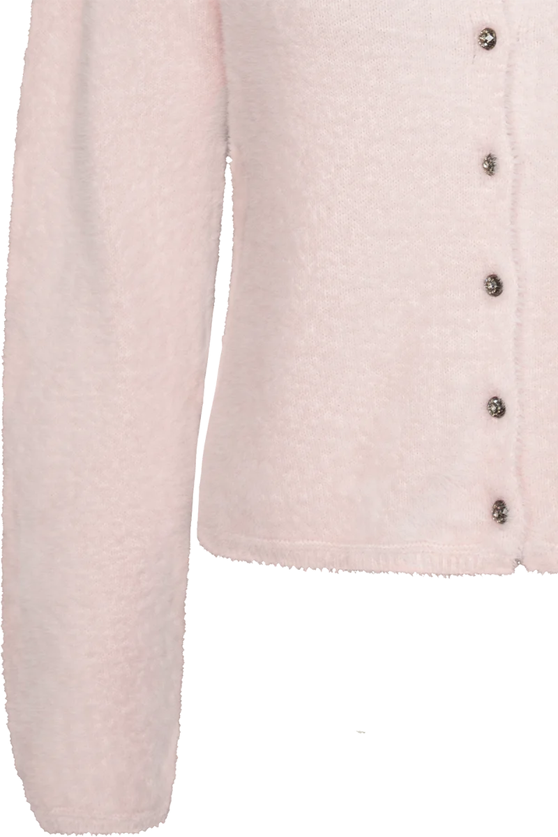 Damen Strickjacke flauschig mit Puffärmel - rose