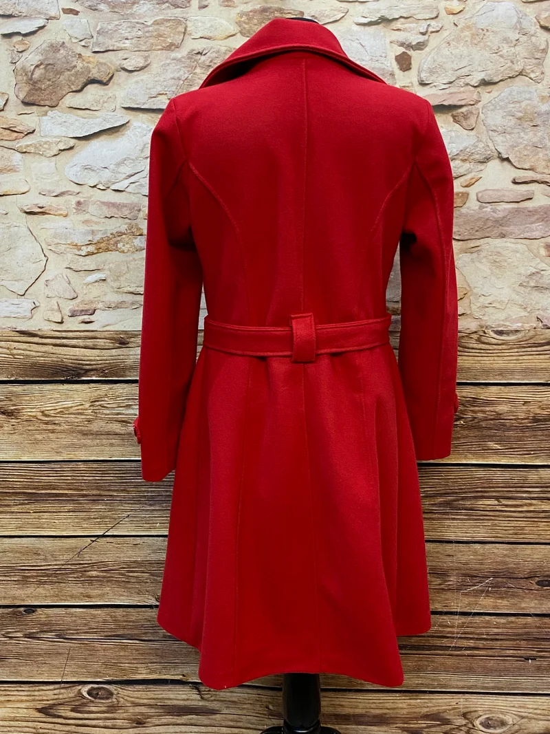 Vintage Damenmantel rot tailliert Gürtel Gr. 38 elegant