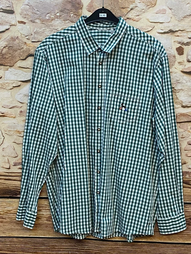 Trachtenhemd Herren grün kariert langarm Baumwolle Gr. 46 XXL