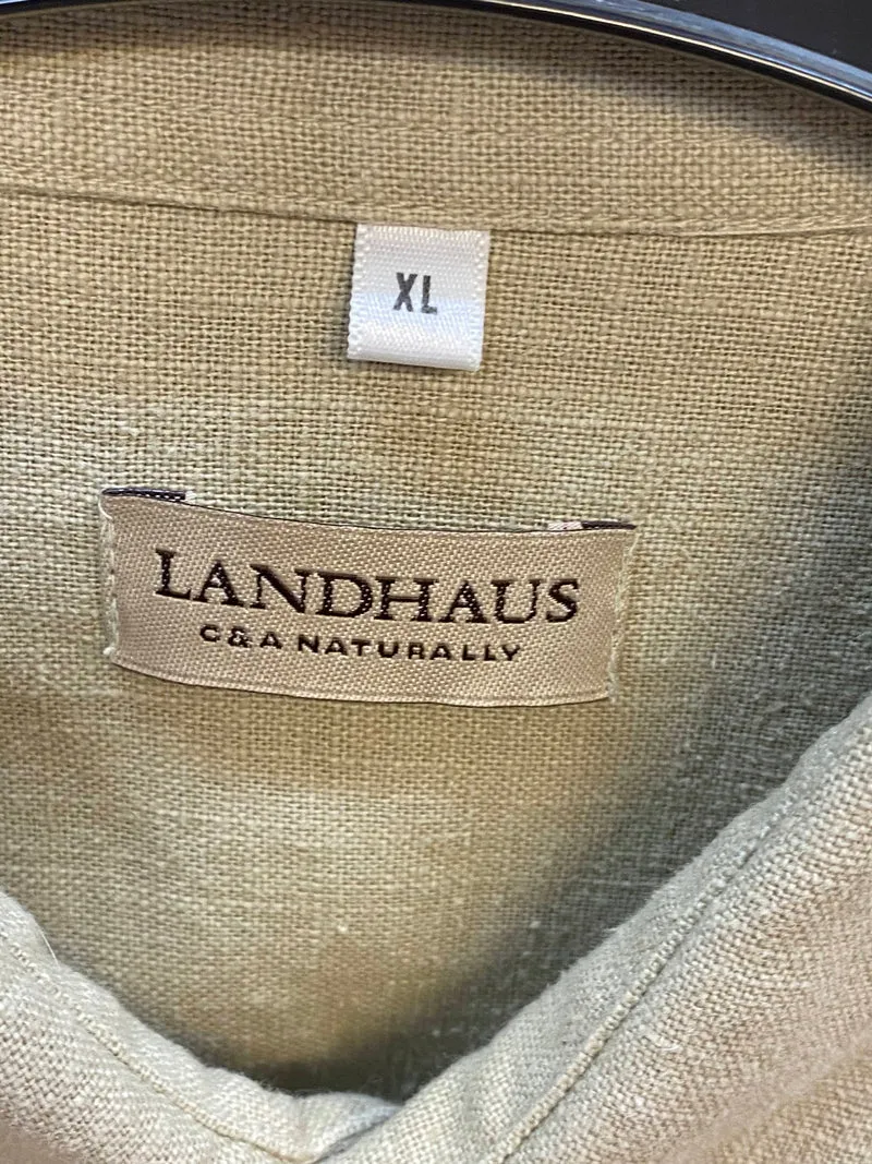 Trachtenhemd Herren Leinen kurzarm beige Landhaus Gr. 44 XL