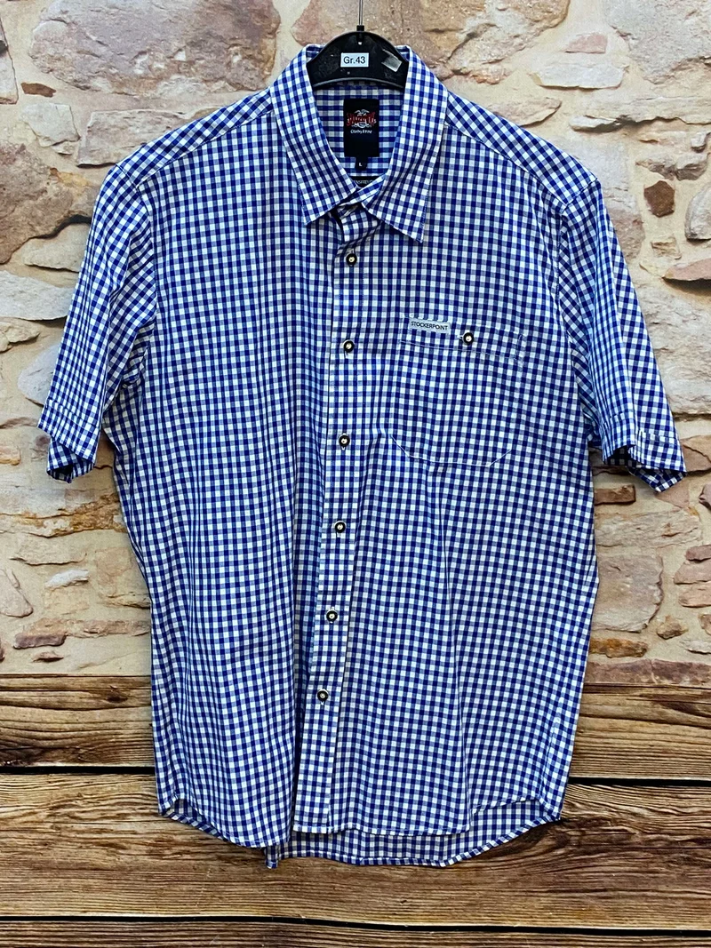 Trachtenhemd Herren kariert blau-weiß Stockerpoint Gr. 43 L
