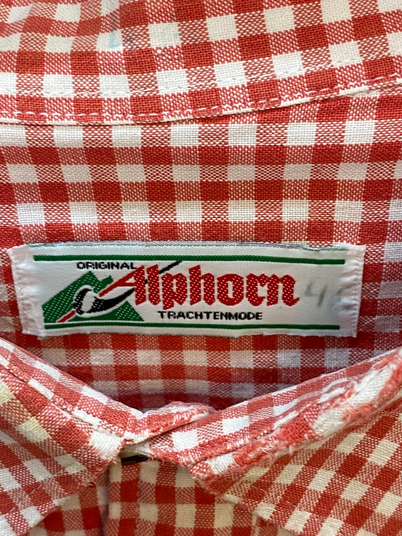 Trachtenhemd Herren rot weiß kariert Gr. 46 Alphorn Vintage