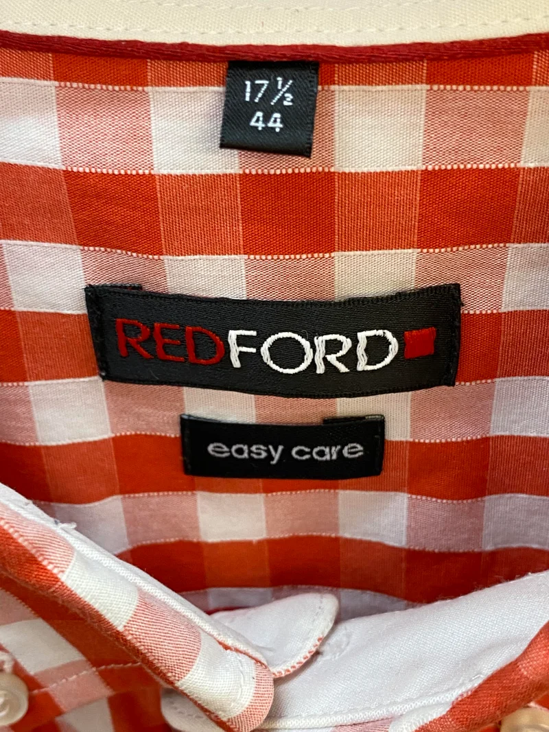 Trachtenhemd Herren rot weiß kariert Gr. 44 REDFORD Vintage