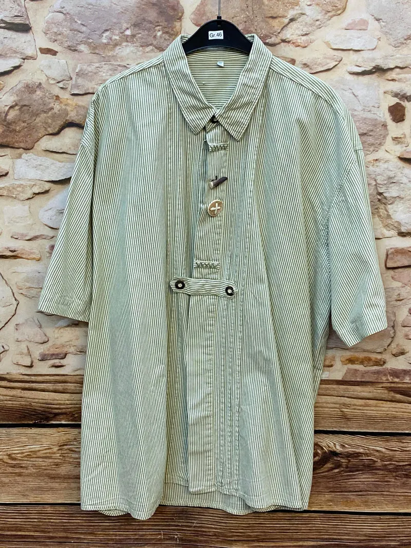 Trachtenhemd Herren grün gestreift Gr. 46 Vintage