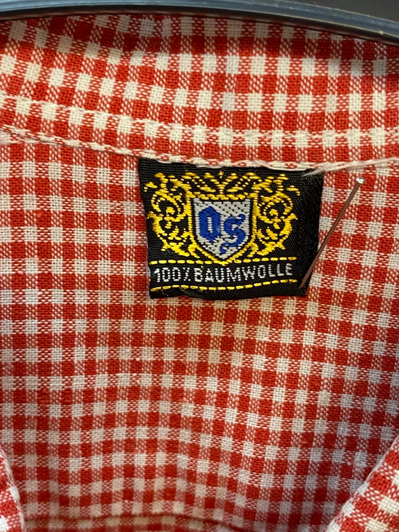 Vintage Trachtenhemd Herren kariert rot – Größe 42