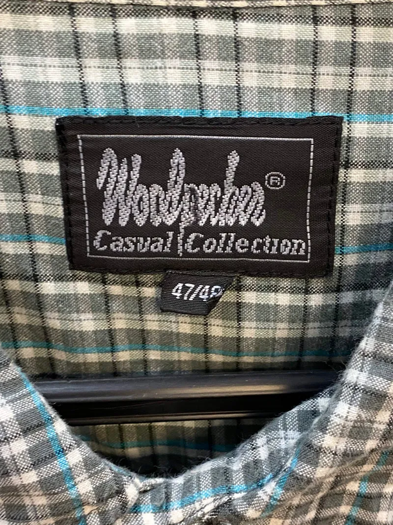 Vintage Trachtenhemd Herren Grün Kariert Edelweiß Gr. 47 Kurzarm