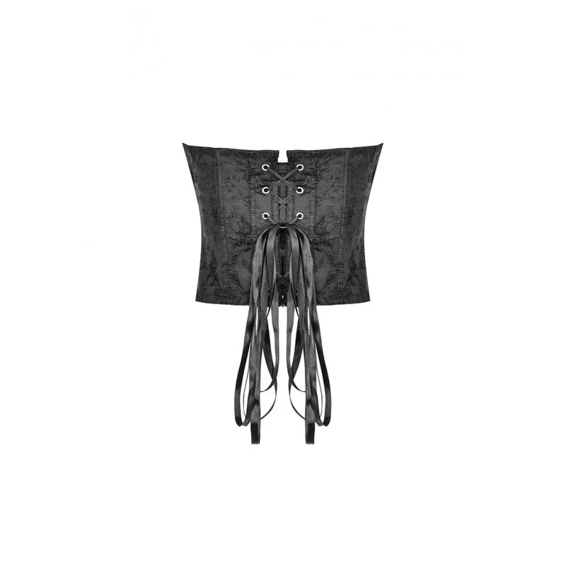 Schwarzes Gothic-Schnürkorsett aus Jacquard-Stoff mit Überbrustumfang für Damen