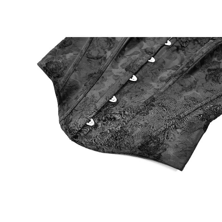 Schwarzes Gothic-Schnürkorsett aus Jacquard-Stoff mit Überbrustumfang für Damen