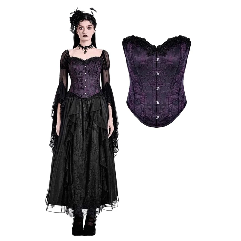 Gothic-Schnürkorsett für Damen, Jacquard-Overbust-Korsett, Lila