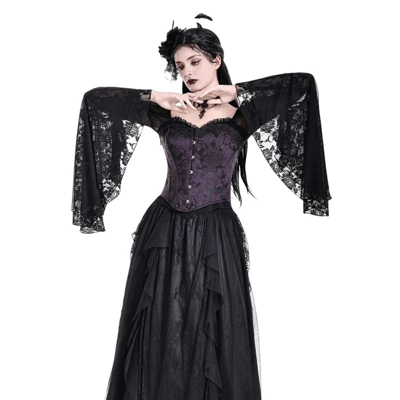Gothic-Schnürkorsett für Damen, Jacquard-Overbust-Korsett, Lila