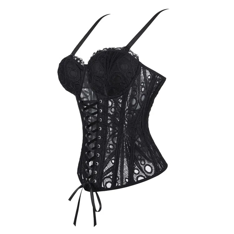 Gothic-Korsett für Damen, transparent, mit Schnürung, über der Brust