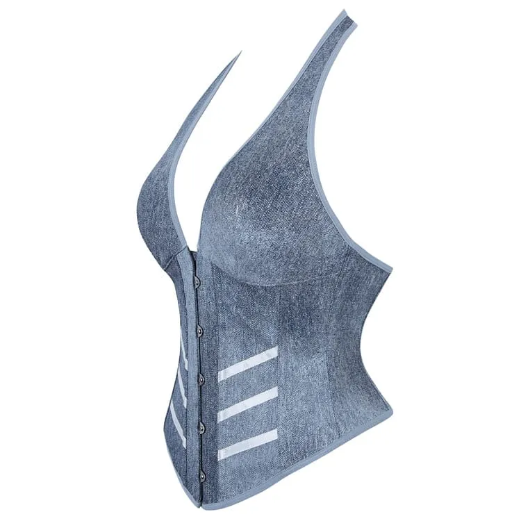 Gothic-Korsett für Damen mit tiefem V-Ausschnitt und Neckholder-Oberbrust