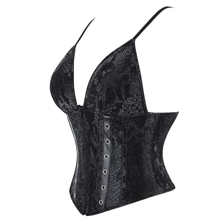 Gothic-Korsett für Damen mit Schlangenmuster, Schnürung und Überbrustumfang