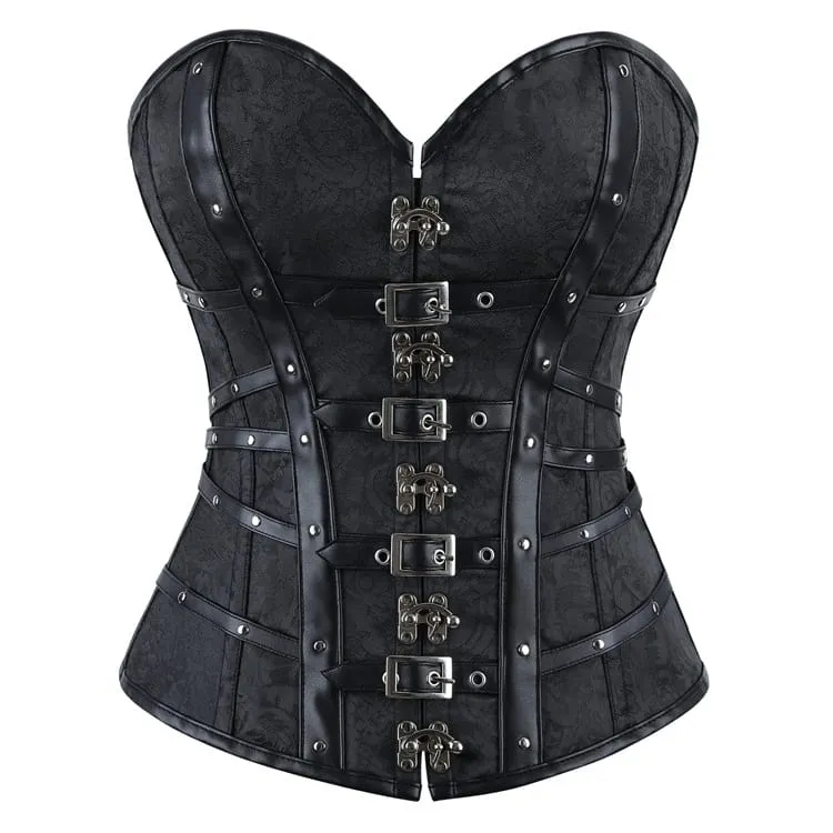 Gothic-Korsett für Damen mit Schnallenriemen und Schnürung über der Brust