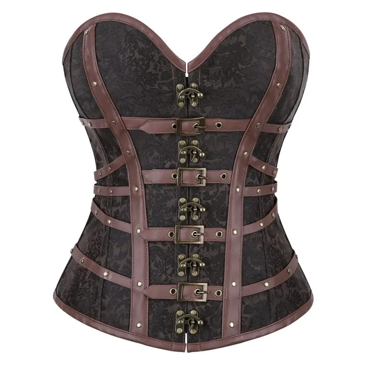 Gothic-Korsett für Damen mit Schnallenriemen und Schnürung über der Brust