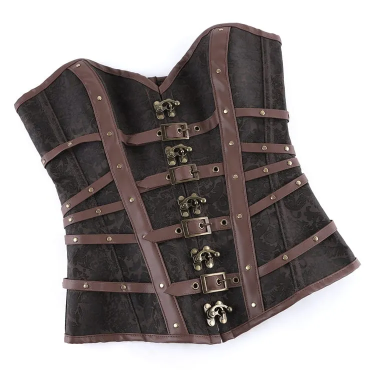 Gothic-Korsett für Damen mit Schnallenriemen und Schnürung über der Brust