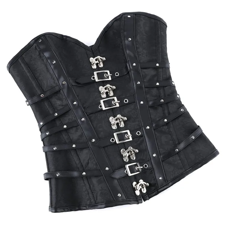 Gothic-Korsett für Damen mit Schnallenriemen und Schnürung über der Brust