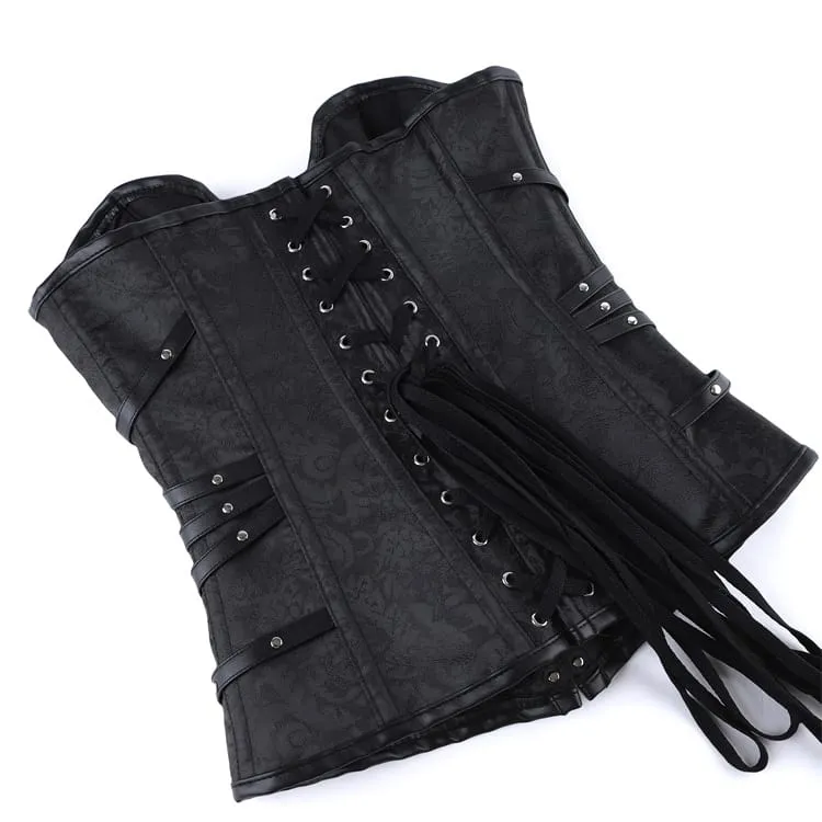 Gothic-Korsett für Damen mit Schnallenriemen und Schnürung über der Brust