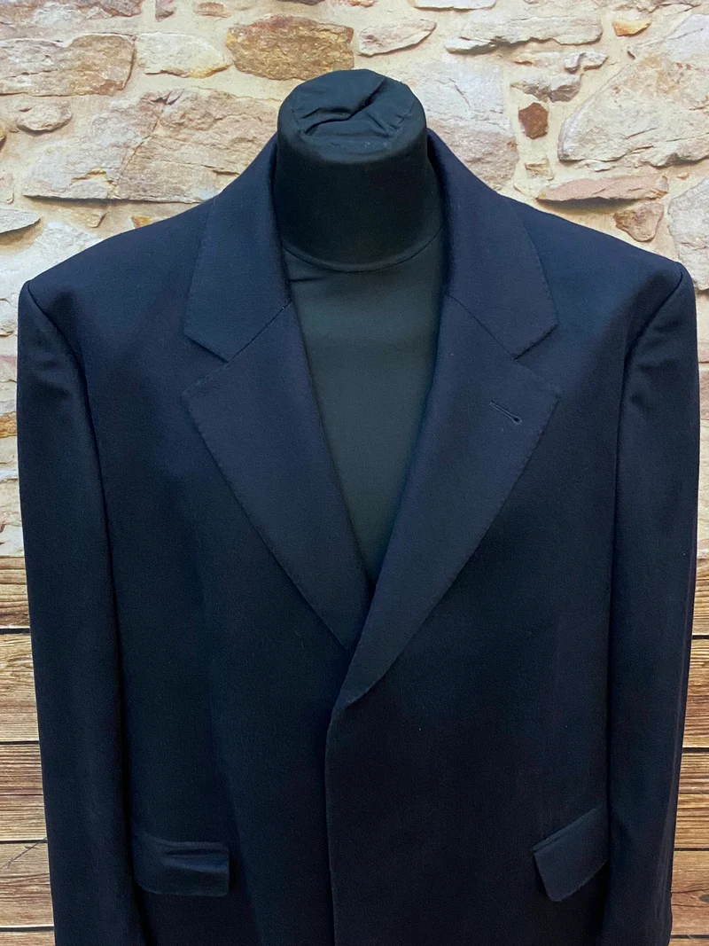 Vintage Herrenmantel Cashmere dunkelblau Gr. 56 lang elegant