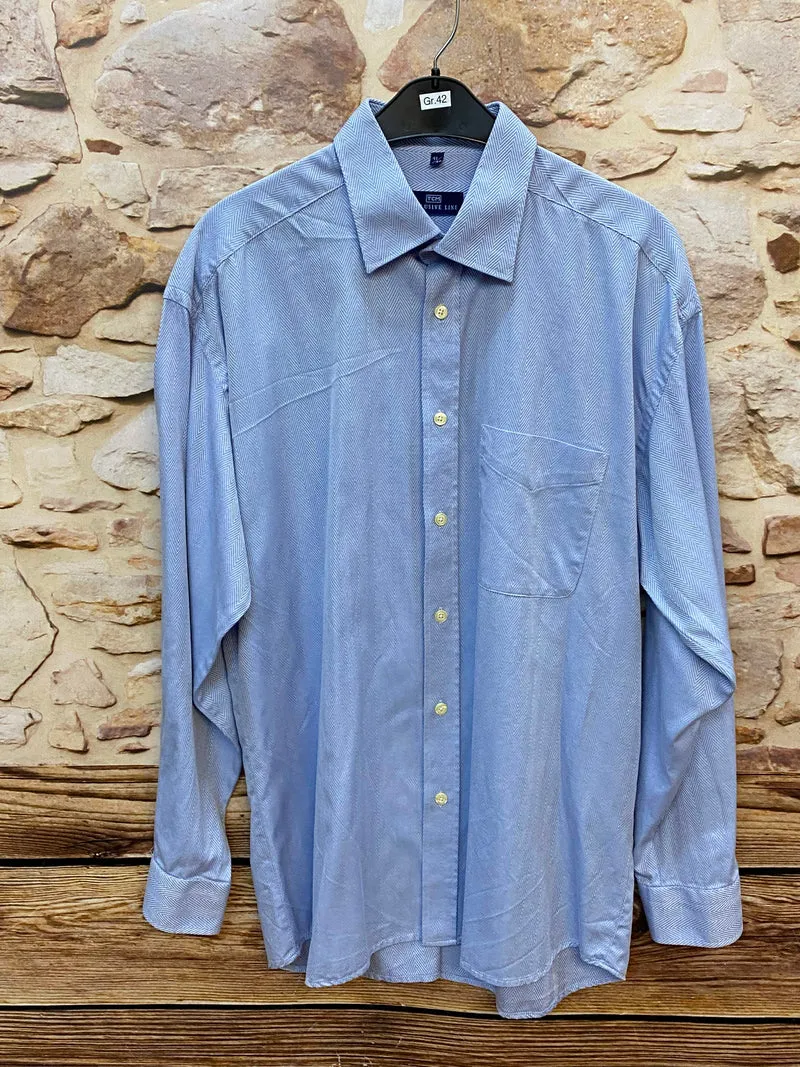 Vintage Hemd Herren Gr. 41/42 – Hellblau Fischgrät