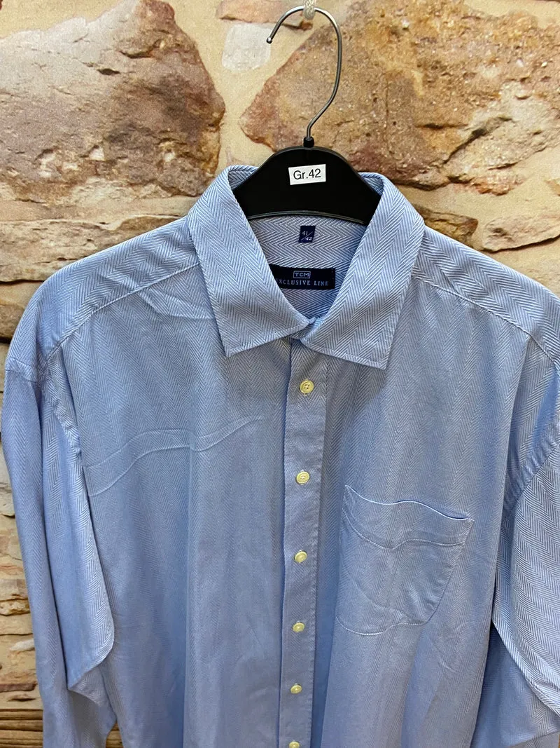 Vintage Hemd Herren Gr. 41/42 – Hellblau Fischgrät