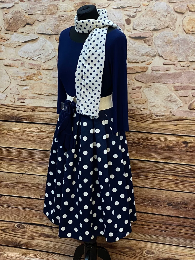50er Jahre Rockabilly Outfit mit Polka Dots Kleid, Gürtel & Accessoires – Vintage Komplettlook Gr. 38