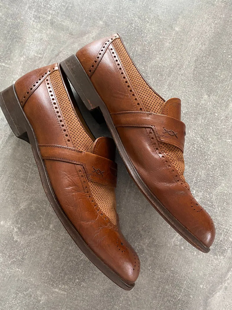 Vintage Loafer Leder Braun Gr. 44 – Ledersohle & perforiert