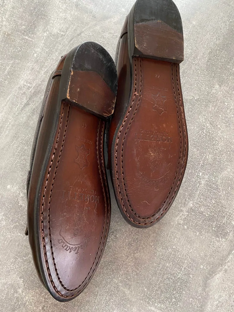 Vintage Loafer Leder Braun Gr. 44 – handgefertigt mit Ledersohle