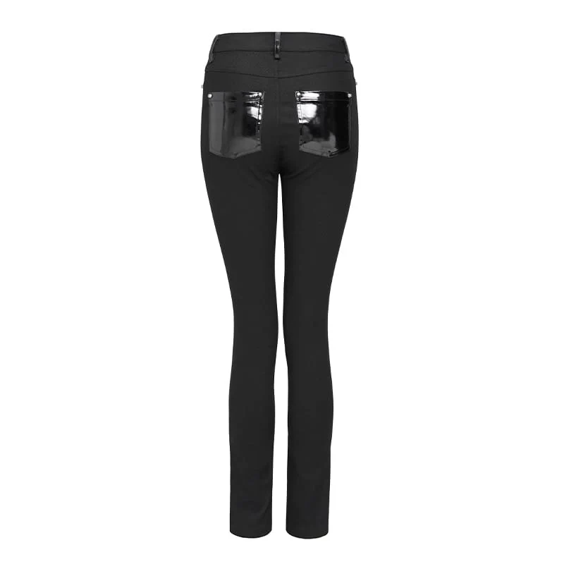 Punk-Skinny-Hose für Damen mit Schnallenriemen aus Lacklederimitat