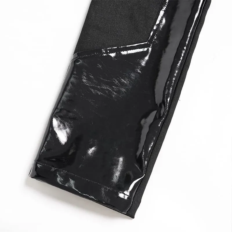 Punk-Skinny-Hose für Damen mit Schnallenriemen aus Lacklederimitat