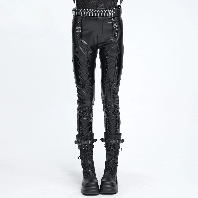 Punk-Leggings für Damen mit Schnürung und Schnallenriemen