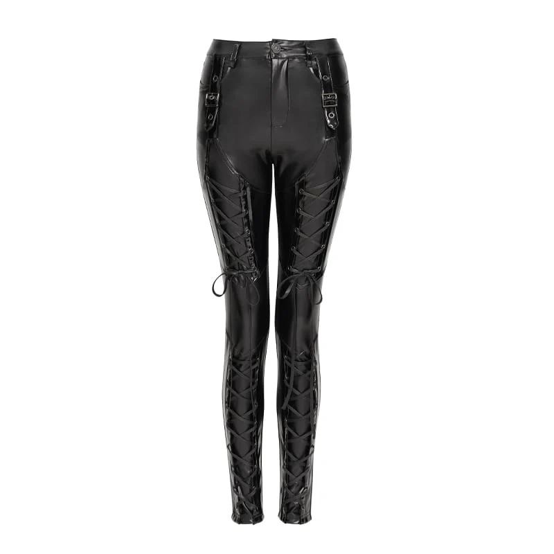 Punk-Leggings für Damen mit Schnürung und Schnallenriemen