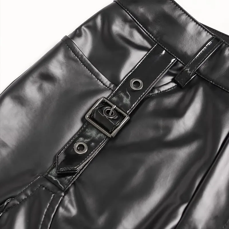 Punk-Leggings für Damen mit Schnürung und Schnallenriemen