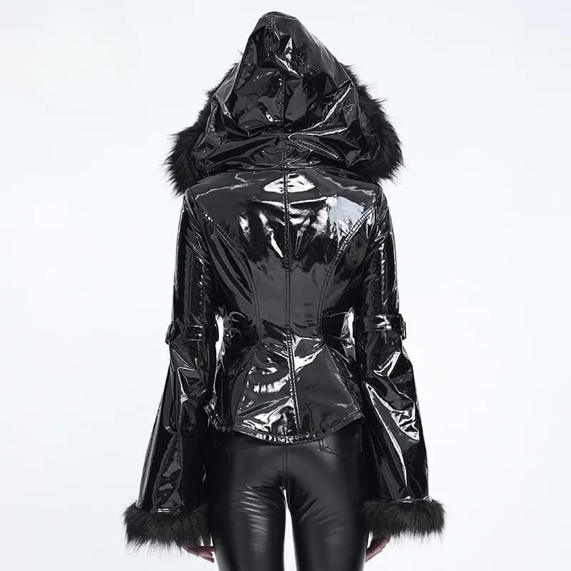 Punk-Kapuzenjacke für Damen mit Schnürung und Schnallenriemen