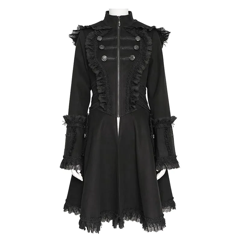 Gothic-Mantel für Damen mit Kapuze, Spitzenrüschenbesatz, ausgestelltem Saum und Kapuze