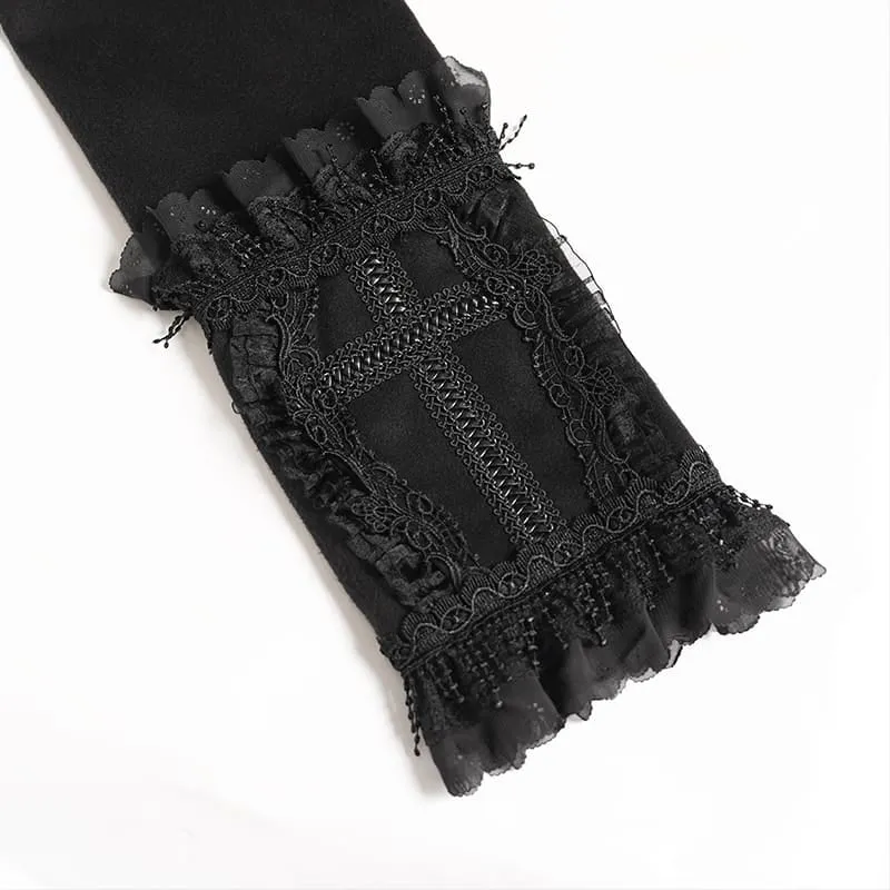 Gothic-Mantel für Damen mit Kapuze, Spitzenrüschenbesatz, ausgestelltem Saum und Kapuze
