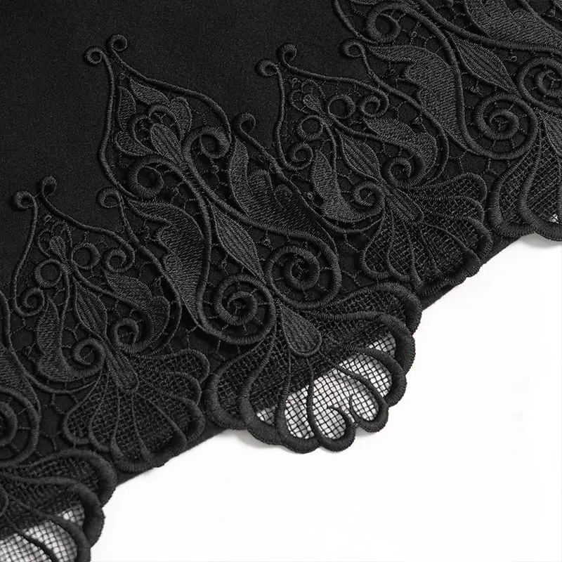 Langer Damenmantel im Gothic-Stil mit Spitzenbesatz, Kunstpelzkragen und abnehmbarer Schleife