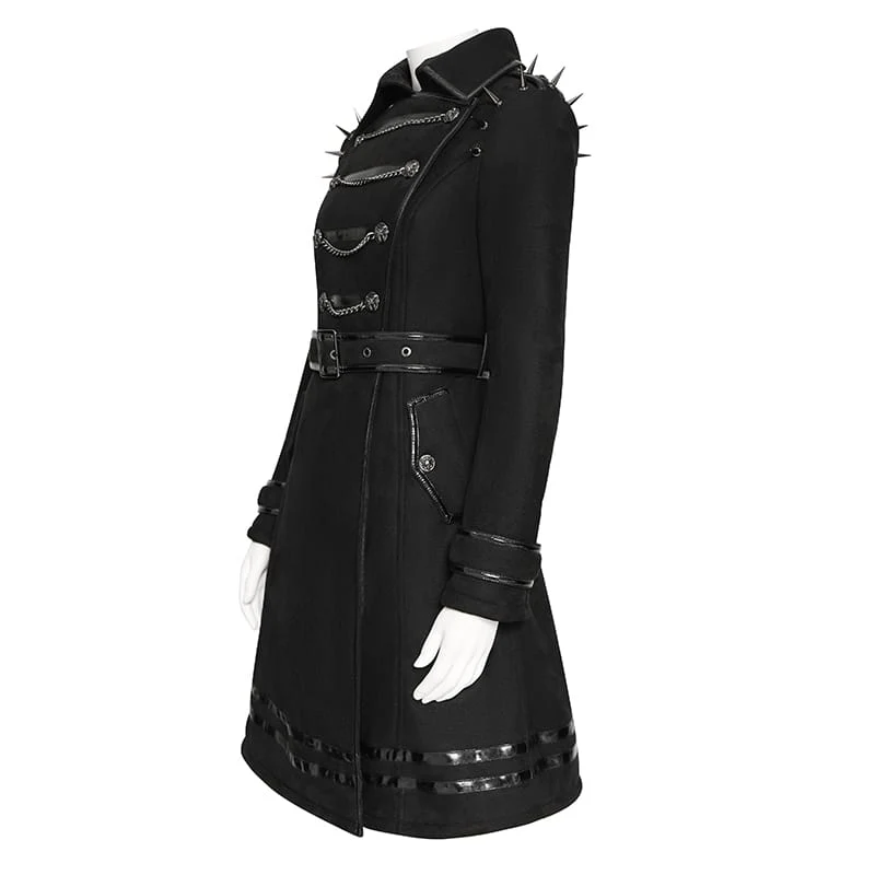 Punk-Mantel für Damen mit Nieten, Kettenrevers und schräger Knopfleiste