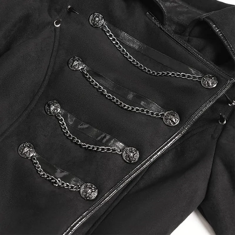 Punk-Mantel für Damen mit Nieten, Kettenrevers und schräger Knopfleiste