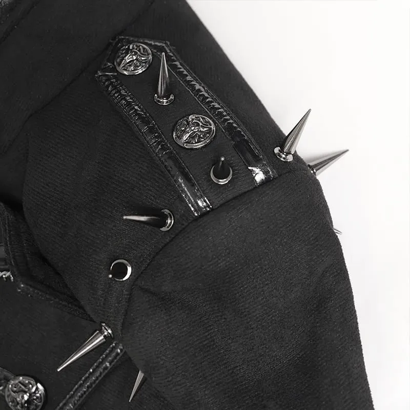 Punk-Mantel für Damen mit Nieten, Kettenrevers und schräger Knopfleiste