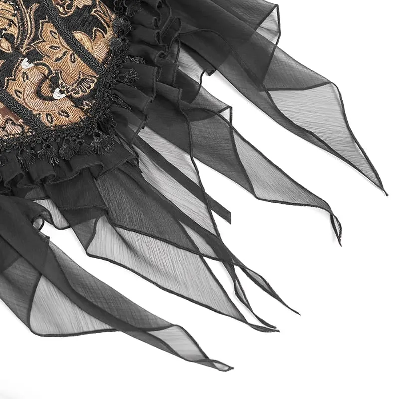 Gothic-Jacquard-Rosen-Overbust-Korsett für Damen mit asymmetrischen, fließenden Chiffon-Säumen