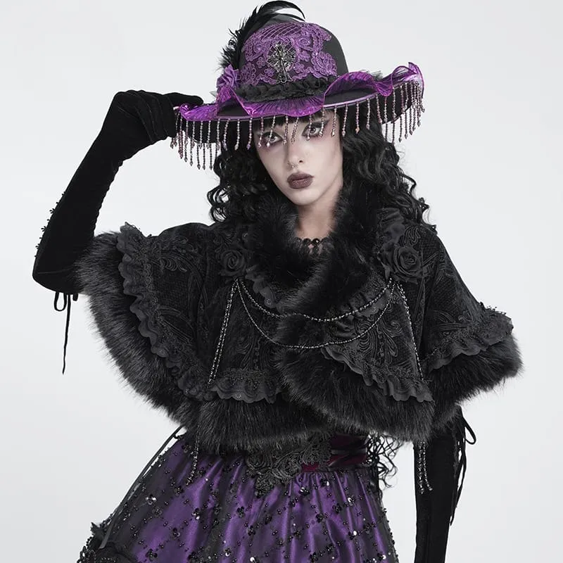 Gothic-Jacquard-Umhang für Damen mit Rosenperlen