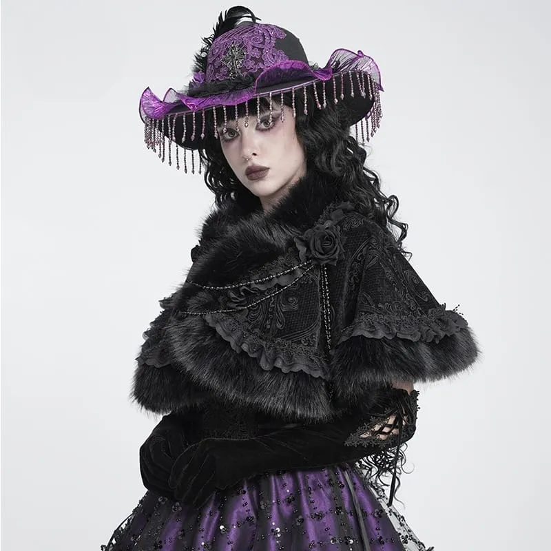 Gothic-Jacquard-Umhang für Damen mit Rosenperlen