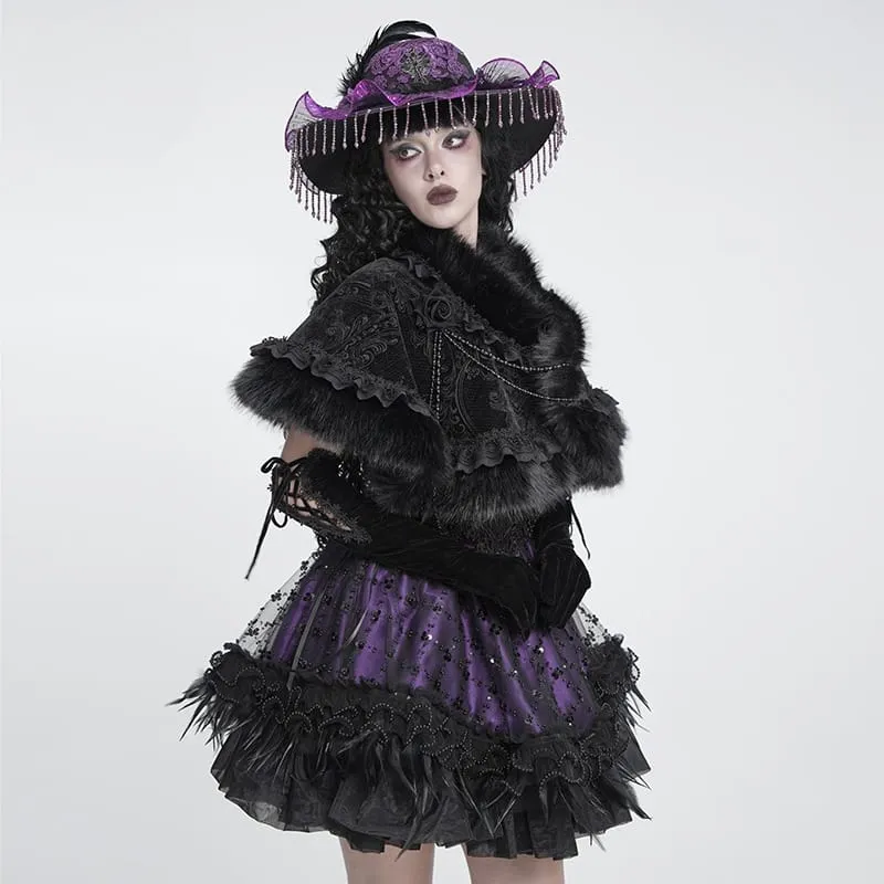 Gothic-Jacquard-Umhang für Damen mit Rosenperlen