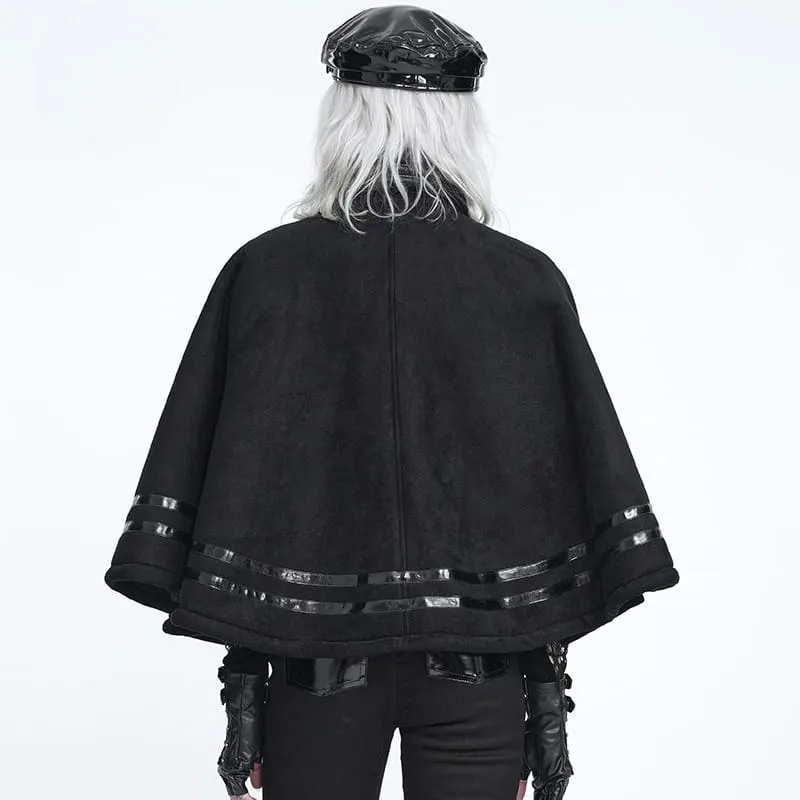 Gothic-Umhang für Damen mit Stehkragen, Stacheln und asymmetrischer, schräger Knopfleiste