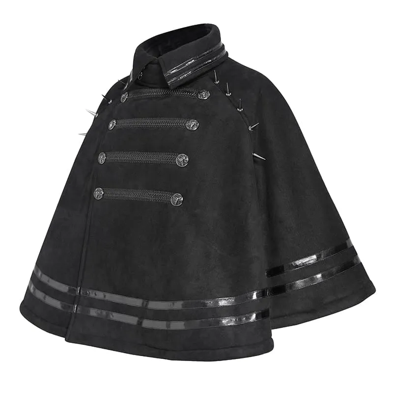 Gothic-Umhang für Damen mit Stehkragen, Stacheln und asymmetrischer, schräger Knopfleiste