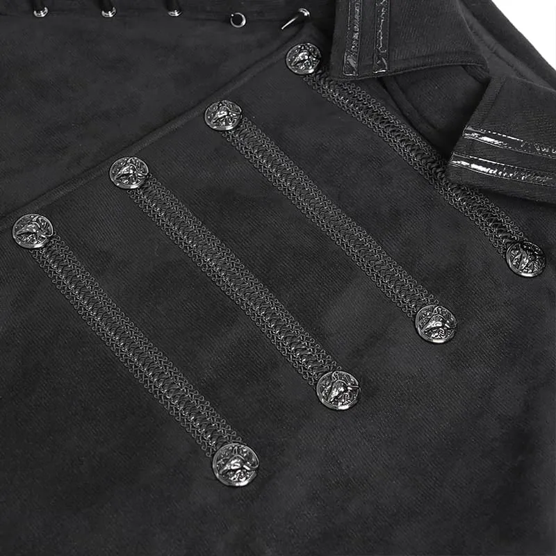 Gothic-Umhang für Damen mit Stehkragen, Stacheln und asymmetrischer, schräger Knopfleiste