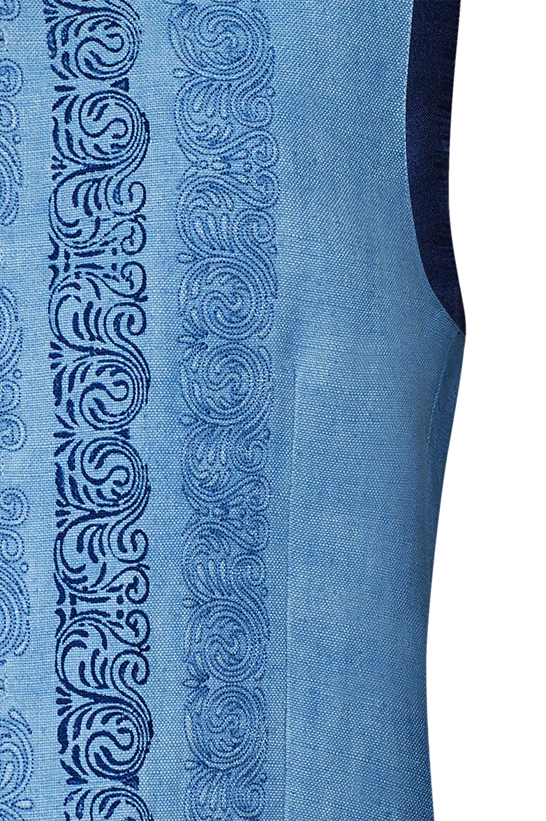 Blaudruck-Gilet mit Reliefstickerei