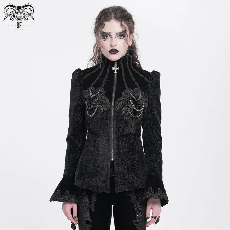 Gothic-Jacke mit Stehkragen und ausgestellten Ärmeln für Damen in Schwarz