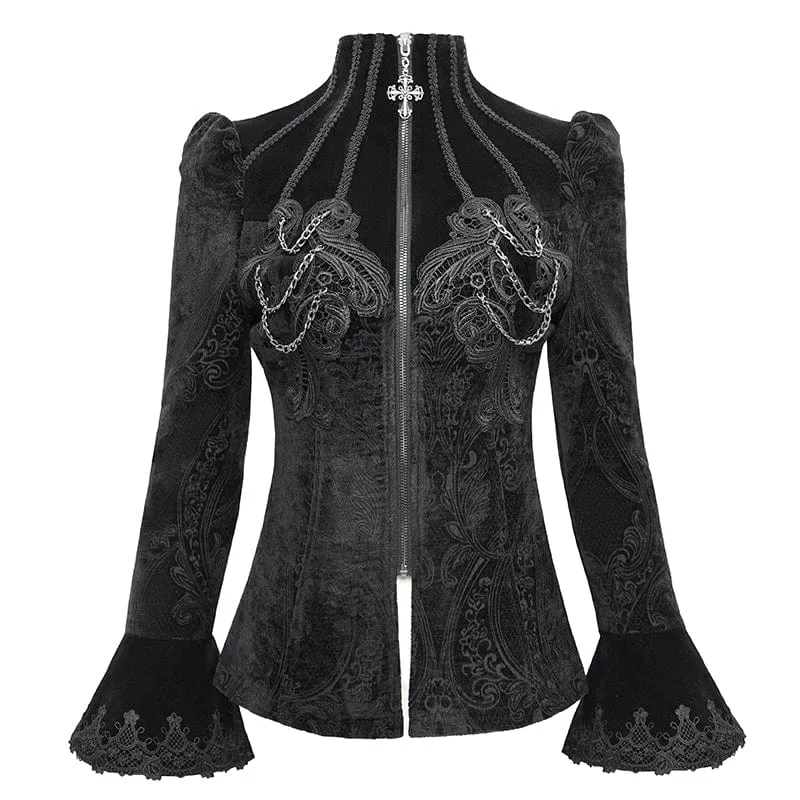 Gothic-Jacke mit Stehkragen und ausgestellten Ärmeln für Damen in Schwarz